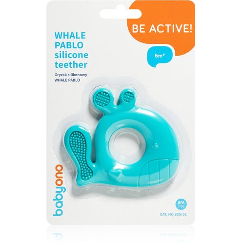 BabyOno Be Active grizalo 6m+ Whale Pablo Blue 1 kos Slike