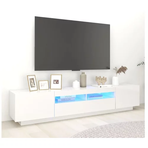  TV omarica z LED lučkami visok sijaj bela 200x35x40 cm