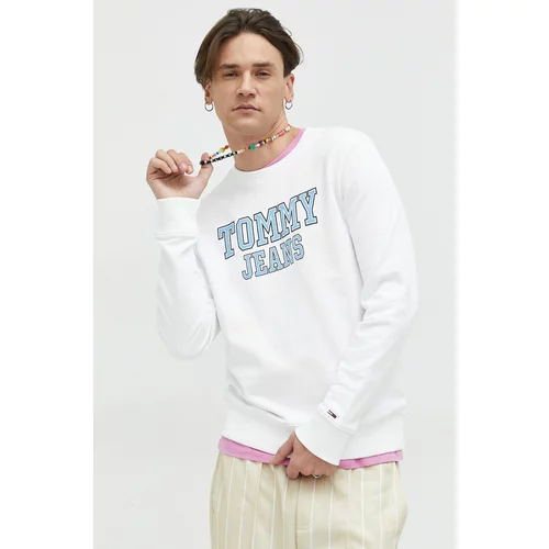 Tommy Jeans Bombažen pulover moška, bela barva