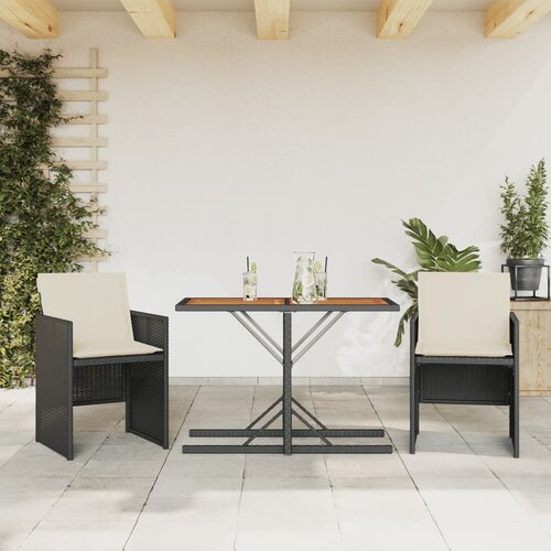 VidaXL Bistro garnitura 3-delna z blazinami črn poli ratan Slike