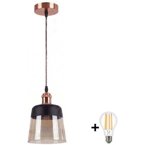 Brilagi LED luster R GLASS 1xE27/60W/230V prečnik 15,5 cm bakrena/zadimljeno bež/crna Slike