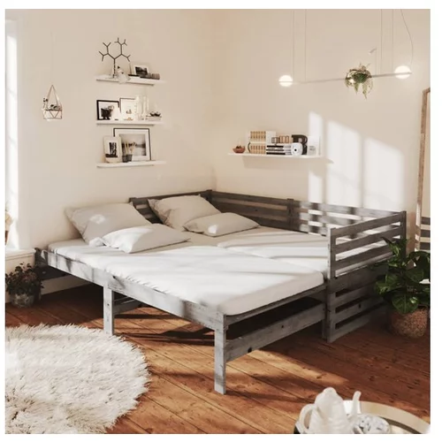  Izvlečna dnevna postelja siva trdna borovina 2x(90x200) cm