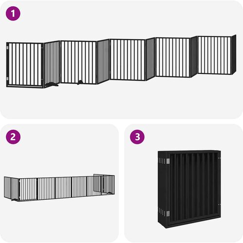  Vrata za pse s vrata&amp;scaron;cima 10 panela sklopiva 800 cm drvo topole Crna 80 x 90 x 2 cm Slike