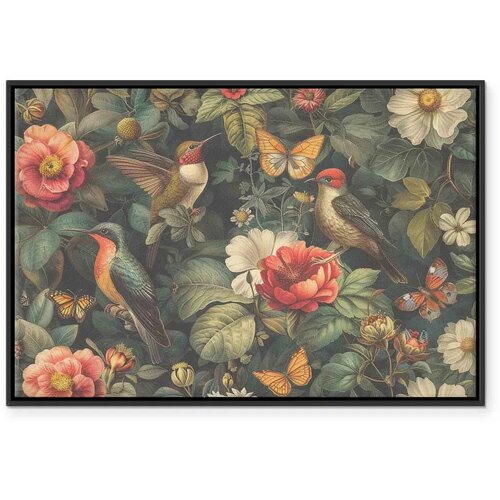  Slika - Flowers birds and butterflies – vintage-style illustration 60x40 Cene