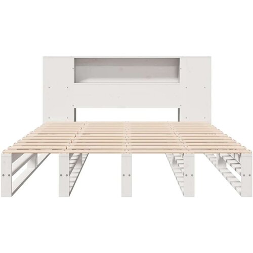 VidaXL Krevet s regalom za knjige bez madraca bijeli 160x200cm od drva Slike