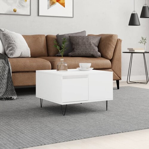 VidaXL Klubska mizica bela 55x55x36,5 cm inženirski les Slike
