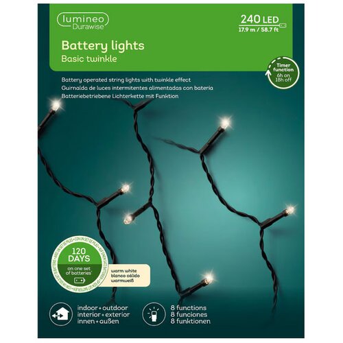 Lumineo Led novogodišnje lampice baterija 8 funkcija topla bela L1790cm 497251 Cene