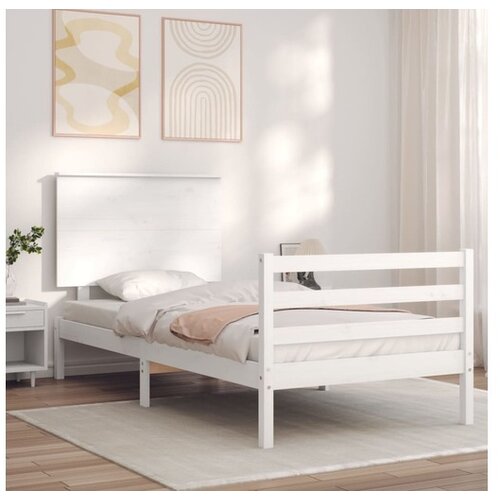 vidaXL Posteljni okvir z vzglavjem bel 100x200 cm trden les Cene