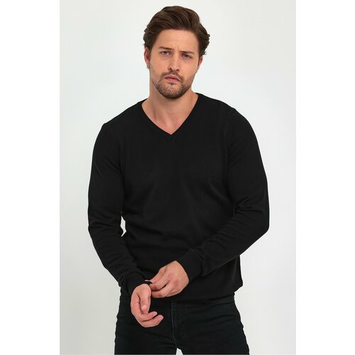Lafaba Men's Black V-Neck Basic Knitwear Sweater Slike