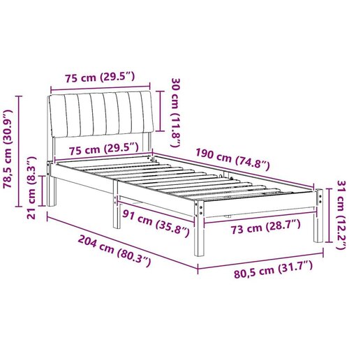  Okvir kreveta smeđe i tamnosivo 75 x 190 cm Masivna borovina Slike