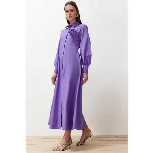 Trendyol Purple Flower Detailed Woven Shirt Dress