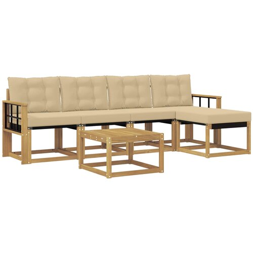 vidaXL Zunanja garnitura za sedenje z blazino 6 pcs Bela in bež, (5000281615) Cene