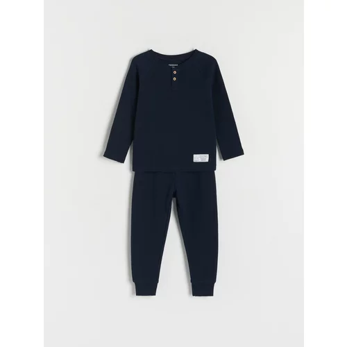 Reserved - Komplet pidžame s visokim udjelom pamuka i našivkom - steel blue