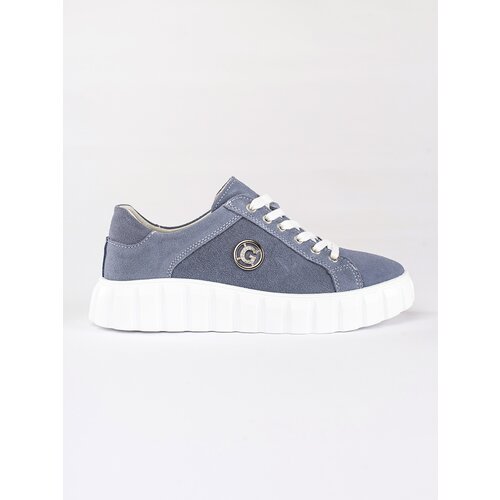 Shelvt Blue suede leather platform shoes Cene