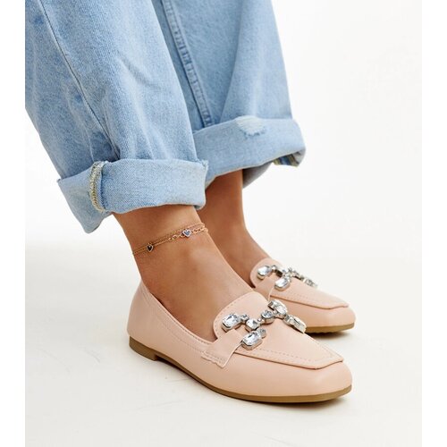 Gemre Beige Loafers with Zircon Buckle Mali Cene