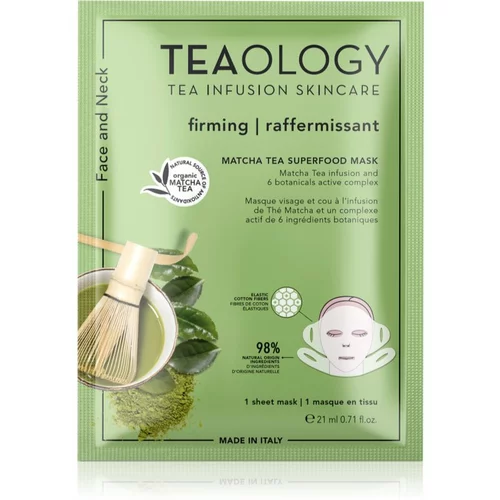 Teaology Face Mask Matcha Tea Superfood učvrstitvena maska iz platna za konture obraza z matcho 21 ml