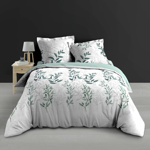 Douceur d int&amp;eacute;rieur Bijela/zelena posteljina za bračni krevet/za produženi krevet od pamučnog perkala 240x220 cm Wendy &amp;ndash; Slike