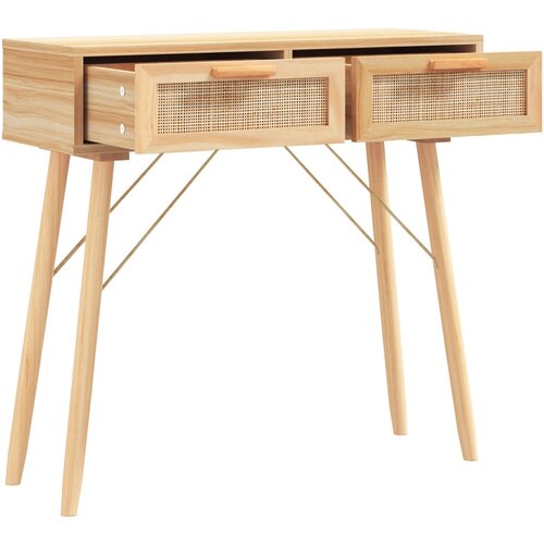 VidaXL Konzolni stol smeđi 80x30x75 cm od borovine i prirodnog ratana Slike