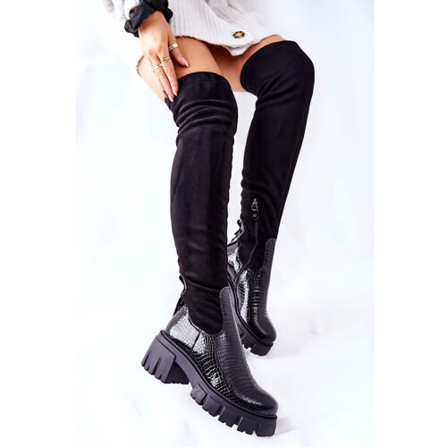 Kesi Leather Boots Maciejka Crocodile Black 05260-01 Cene