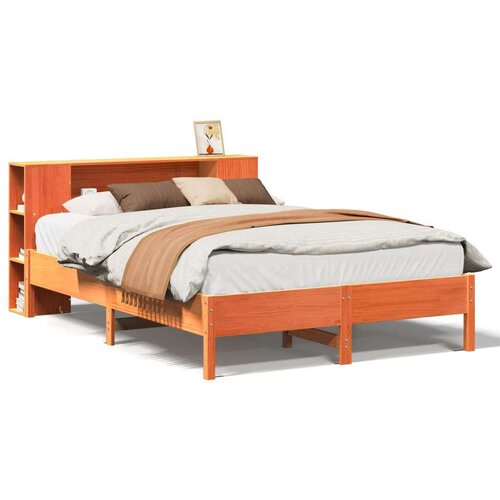 VidaXL Krevet s regalom za knjige bez madraca 135 x 190 cm od borovine Slike
