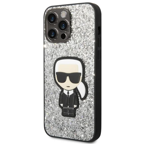 Karl Lagerfeld Trdo ohišje za Apple iPhone 14 Pro Max Glitter Flakes Ikonik, Srebrna, (21244242)