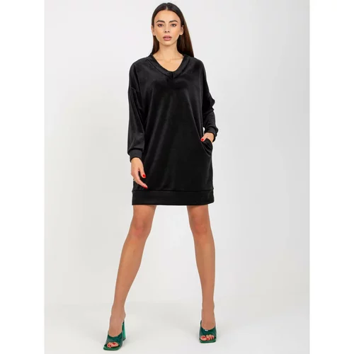 Fashion Hunters Black velor dress with a triangle neckline from RUE PARIS