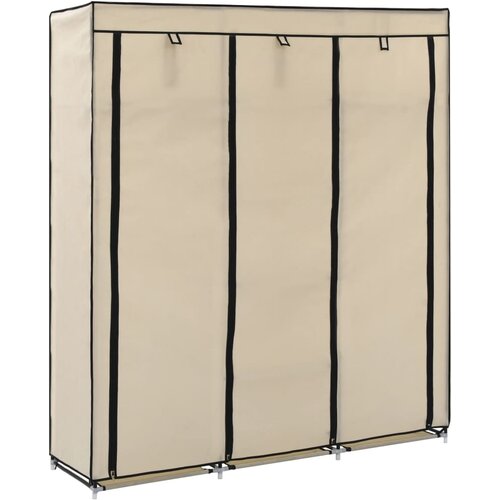 vidaXL Garderobna omara s predelki in palicami krem 150x45x175cm blago Cene