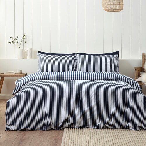 Catherine Lansfield Temno modra enojna flanelna posteljnina 135x200 cm Stripe &amp;ndash; Slike