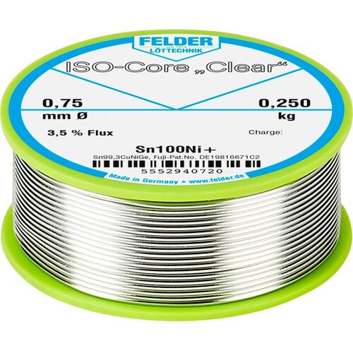  Felder ISO-Core &amp;#039;&amp;#039;Clear&amp;#039;&amp;#039; Sn100Ni+ spajkalna palica tuljava Sn99\,25Cu0\,7Ni0\,05 0.250 kg 0.75 mm, (20428784) Slike