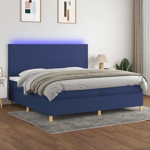  box spring s madracem LED plavi 200x200 cm od tkanine Cene