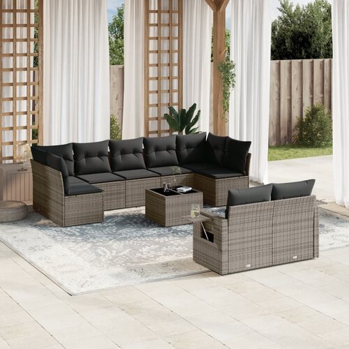 vidaXL 10-dijelni set vrtnih sofa od poliratana s jastucima sivi Cijene