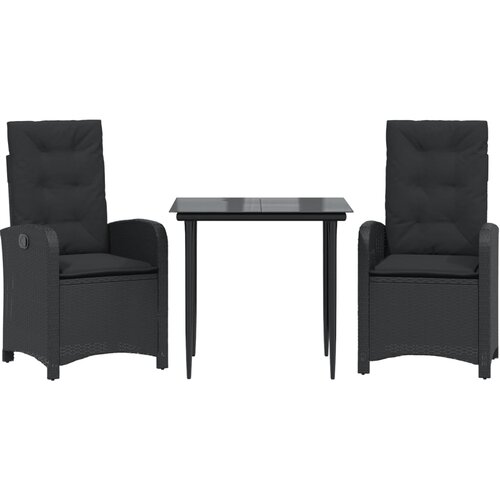  3-dijelni vrtni blagovaonski set s jastucima od poliratana crni Crna 80 cm table length Slike