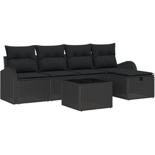 vidaXL 6-delna vrtna sedežna garnitura z blazinami Črni Poly Rattan, 2-sedežni vrtni kavč s prostorom za shranjevanje in blazinami Črni Poly Rattan Cene