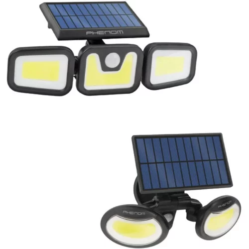 Phenom 2x solarni COB LED reflektor 10W 600lm in 8W 500lm s senzorjem gibanja z vrtljivimi glavami in 3 načini delovanja
