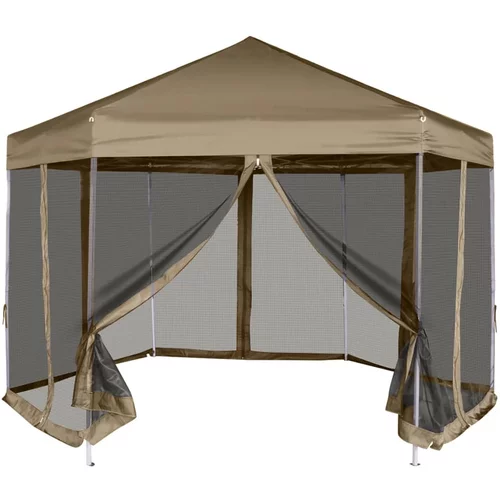 vidaXL Šestkoten Pop-Up šotor s stenami 3,6x3,1 m taupe 220g/m²