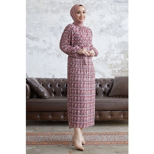 InStyle Miori Polka Dot Pleated Chiffon Dress - Dried Rose Slike