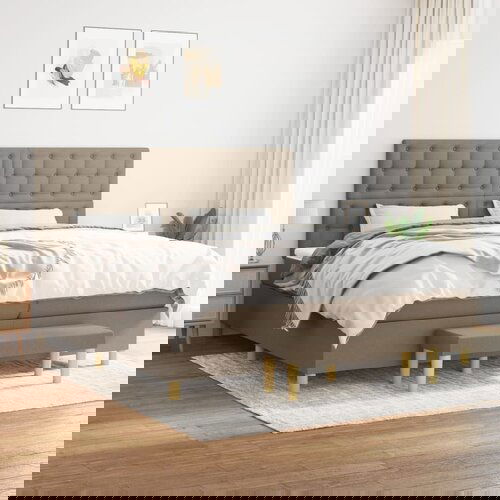  The Living Store Box spring postelja z vzmetnico taupe 200x200 cm blago - Box Spring Postelja, (21514782) Cene
