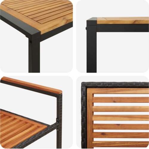 VidaXL 7-dijelni set vrtne blagovaonice Crna poli ratan akacija, Stacking Garden Chairs with Cushions 2 pcs Black Poly Rattan Slike