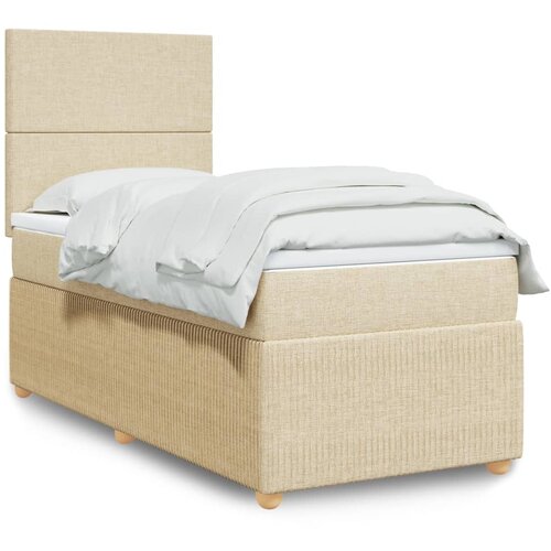 VidaXL Box spring postelja z vzmetnico krem 90x190 cm blago Slike