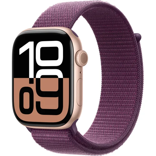 Apple Watch Series 10 GPS 46mm Rose Gold Aluminium Case with Plum Sport Loop"