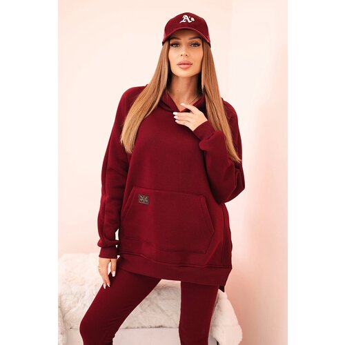 Polski Women&amp;#039;s cotton set with a hoodie and high-waisted leggings burgundy Slike
