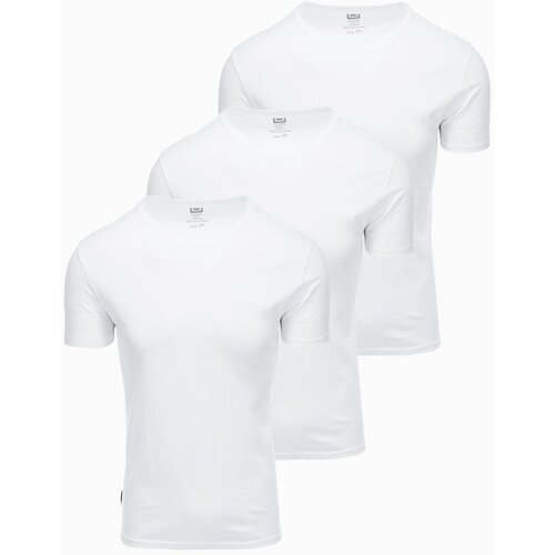 Ombre Set of men's BASIC cotton shirts with round neckline - 3x white Cijene