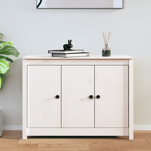  Komoda bijela 100 x 35 x 74 cm od masivne borovine Slike