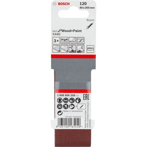 Bosch 3-delni set brusnih traka X440 40 x 305 mm granulacija 120 - pakovanje od 3 komada (2608606208) Slike