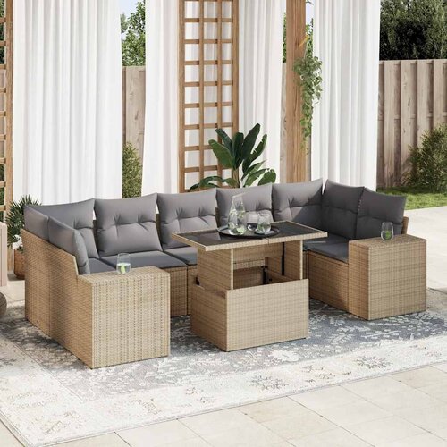 VidaXL 8-dijelni set vrtnih sofa od poliratana s jastucima bež Slike