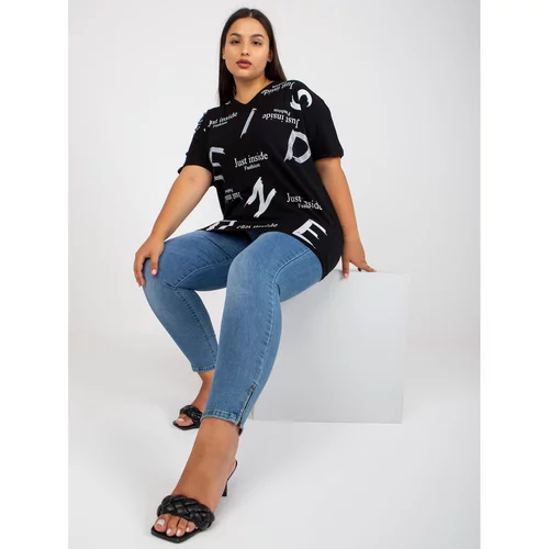 Fashion Hunters Black loose plus size blouse with inscriptions