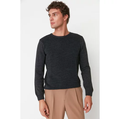 Trendyol Gray Men's Slim Fit Crew Neck Knitted Detailed Knitwear Sweater