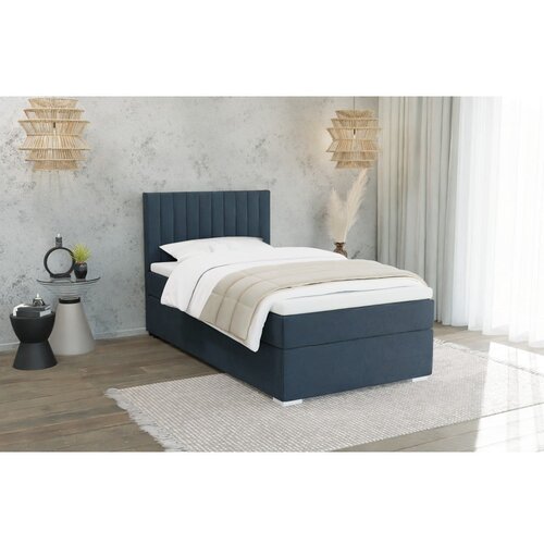 Ropez Tamno plavi tapecirani krevet s prostorom za odlaganje s podnicom 90x200 cm Bunny &amp;ndash; Slike
