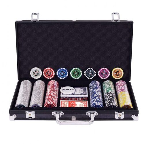  Poker set, kovček za poker, 300 laserskih žetonov, aluminijast kovček vključno s celotnim kompletom Slike