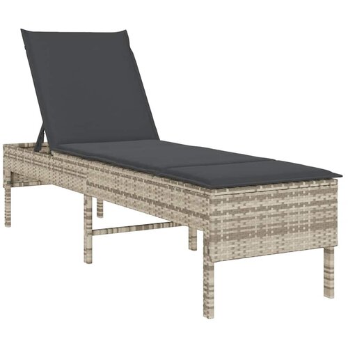 vidaXL Ležalnik z blazino svetlo siv 55x200x44 cm poli ratan, (5000296587) Cene